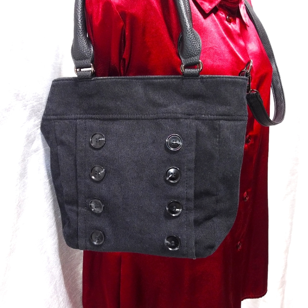 Charming Curdoroy & Button Square PURSE w Shoulder Strap & Handle